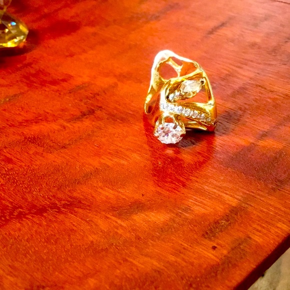 Custom Made Double Diamond and Gold Ring - Picture 2 of 5